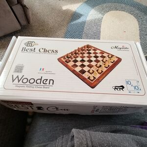 Wooden Magnetic Folding Chess Board New 10 X 10 With Pieces Complete